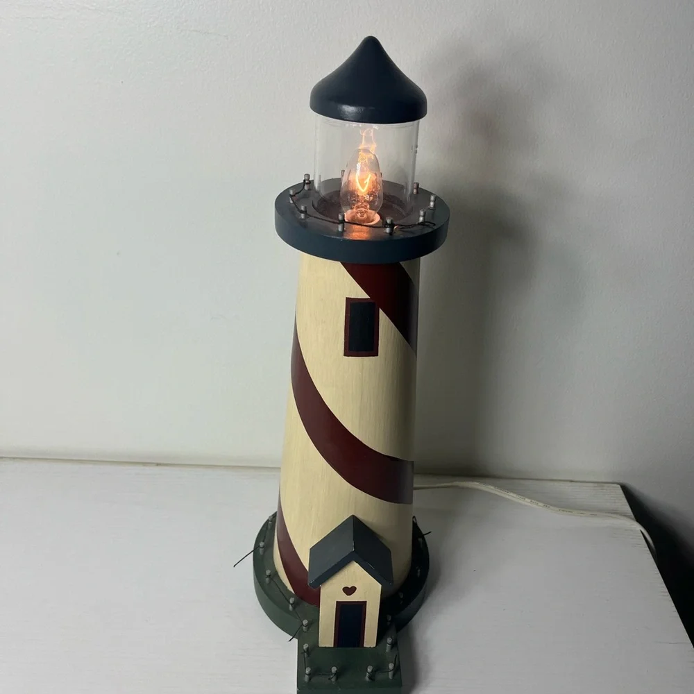 NCE Nautical Lighthouse Table Lamp Wood Coastal Beach Decor Working Light - Picture 3 of 10